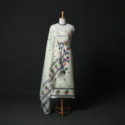 Jamdani Silk Cotton 2pc Unstitched Dress Material Kurta Set 02