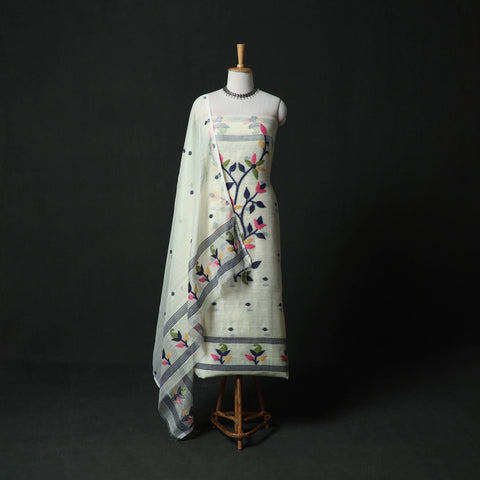 Jamdani Silk Cotton 2pc Unstitched Dress Material Kurta Set 02