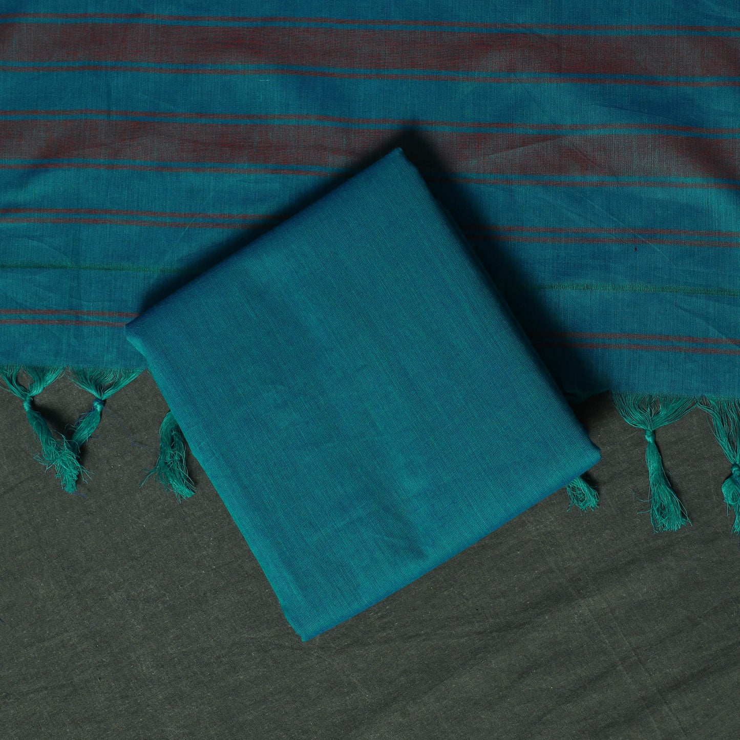 Blue - Dharwad Cotton 3pc Unstitched Dress Material Suit Set with Woven Zari Border 11