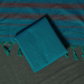 Blue - Dharwad Cotton 3pc Unstitched Dress Material Suit Set with Woven Zari Border 11