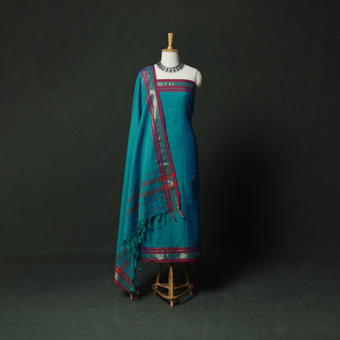 Dharwad Cotton 3pc Unstitched Dress Material Suit Set with Woven Zari Border 11