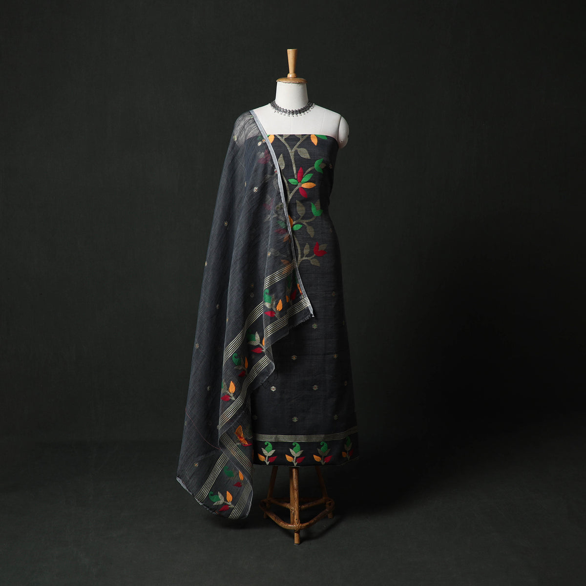 Jamdani Silk Cotton 2pc Unstitched Dress Material Kurta Set 03