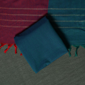 Purple - Dharwad Cotton 3pc Unstitched Dress Material Suit Set with Woven Zari Border 12