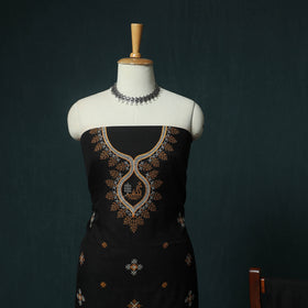 Black - Ilkal Kasuti Embroidery Cotton 3pc Unstitched Dress Material Suit Set 31