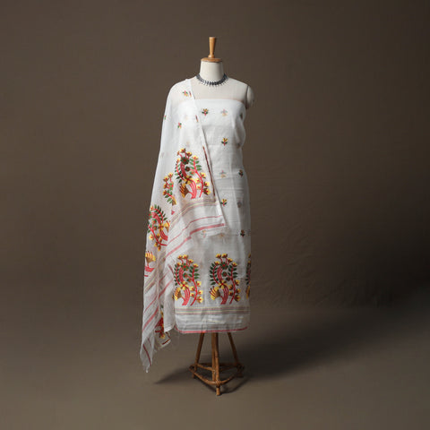 Phulia Jamdani Silk Cotton 2pc Unstitched Dress Material Kurta Set 14