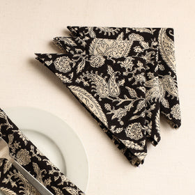 Set of 4 - Black Bagru Block Printed Cotton Table Napkins