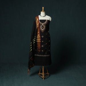 Black - Ilkal Kasuti Embroidery Cotton 3pc Unstitched Dress Material Suit Set 31