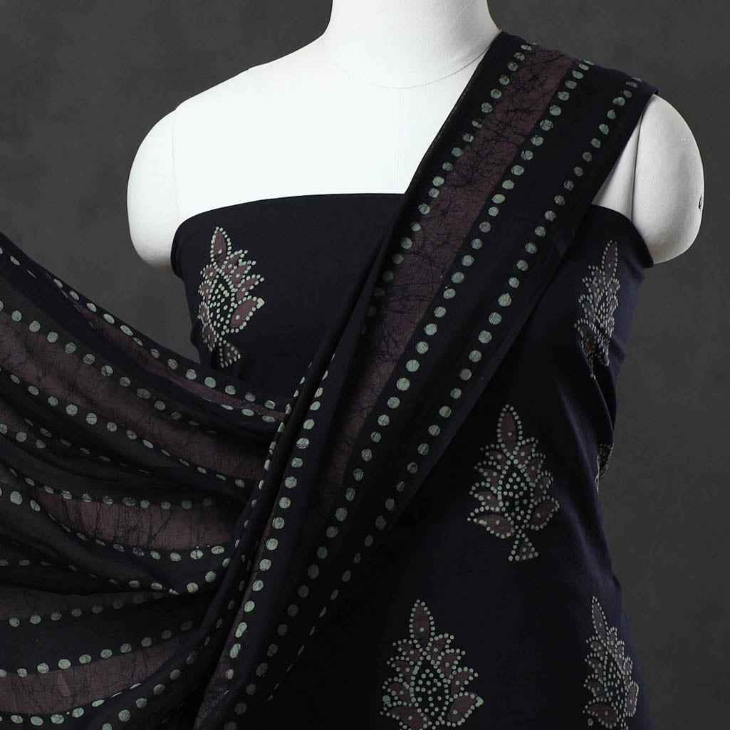 Black - Kutch Print Cotton 3pc Batik Dress Material 65