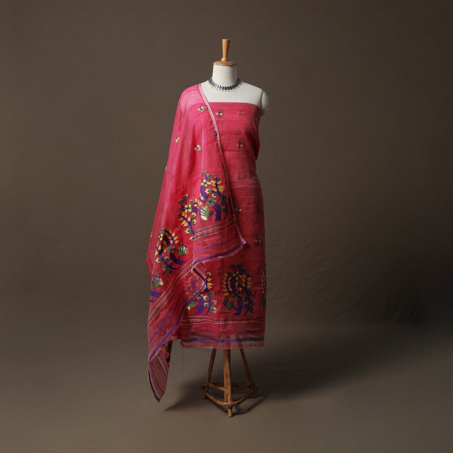 Phulia Jamdani Silk Cotton 2pc Unstitched Dress Material Kurta Set 15