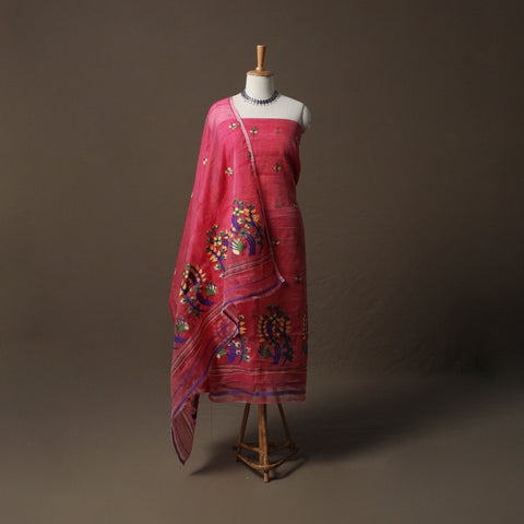 Phulia Jamdani Silk Cotton 2pc Unstitched Dress Material Kurta Set 15