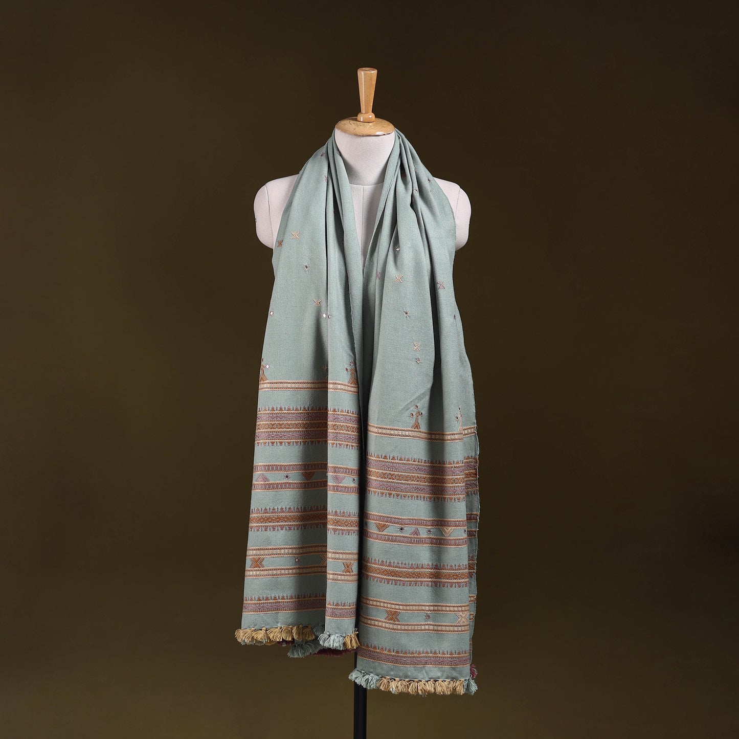 Kutch Bhujodi Handwoven Mirror Work Acrylic Wool Shawl 104