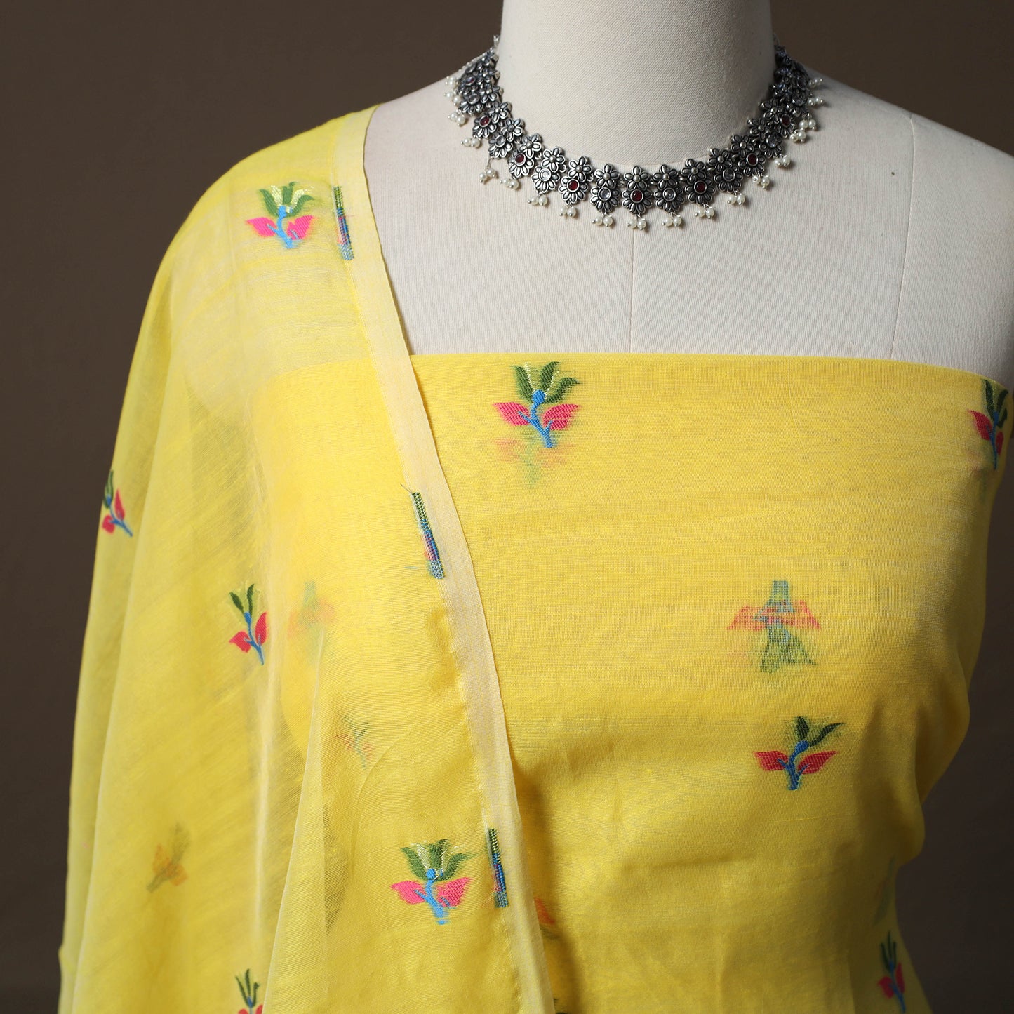 Phulia Jamdani Silk Cotton 2pc Unstitched Dress Material Kurta Set 16