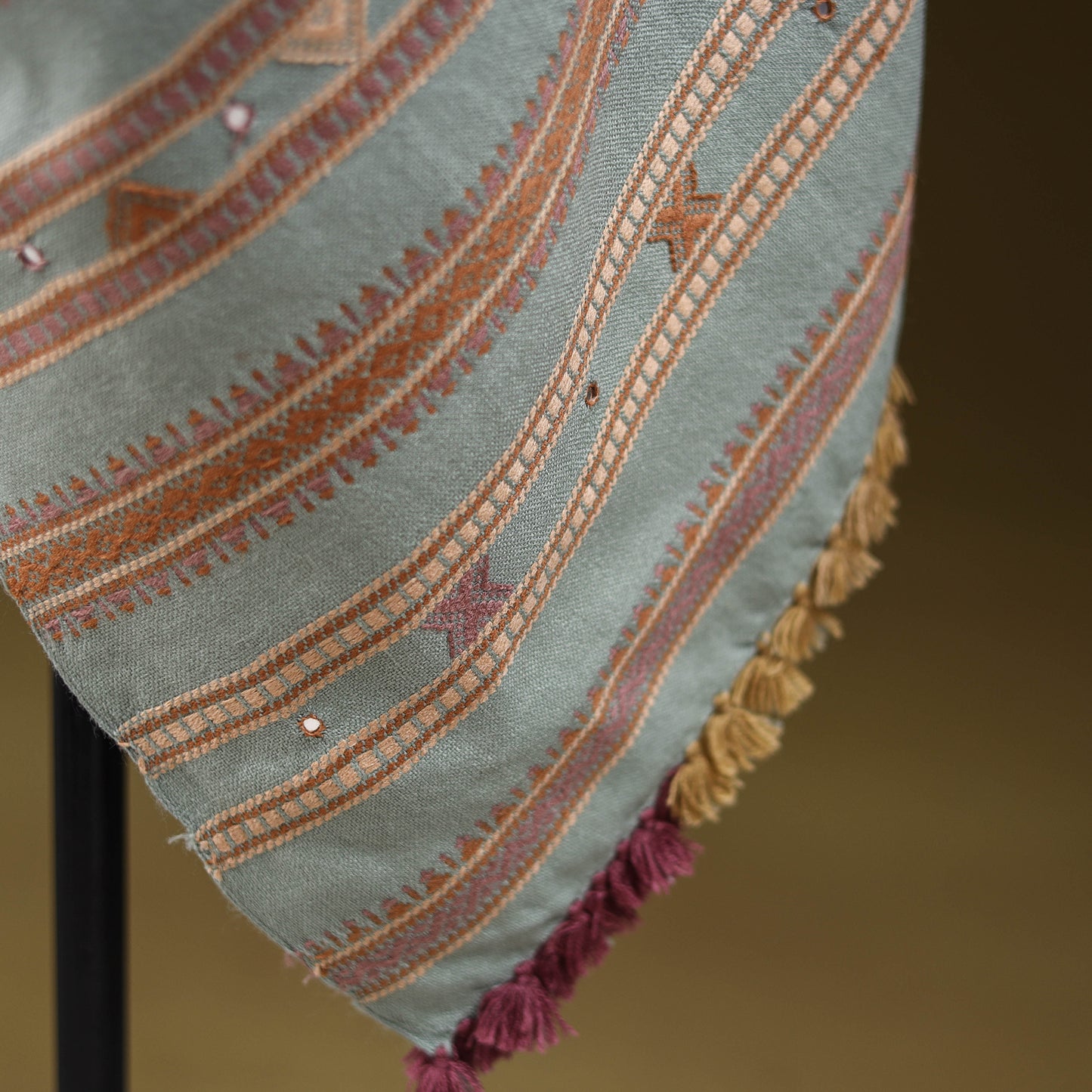 Kutch Bhujodi Handwoven Mirror Work Acrylic Wool Shawl 104