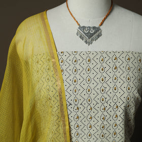 Ajrakh Hand Block Print Natural Dyed 2pc Cotton Unstitched Dress Material Kurta Set with Jewellery 12