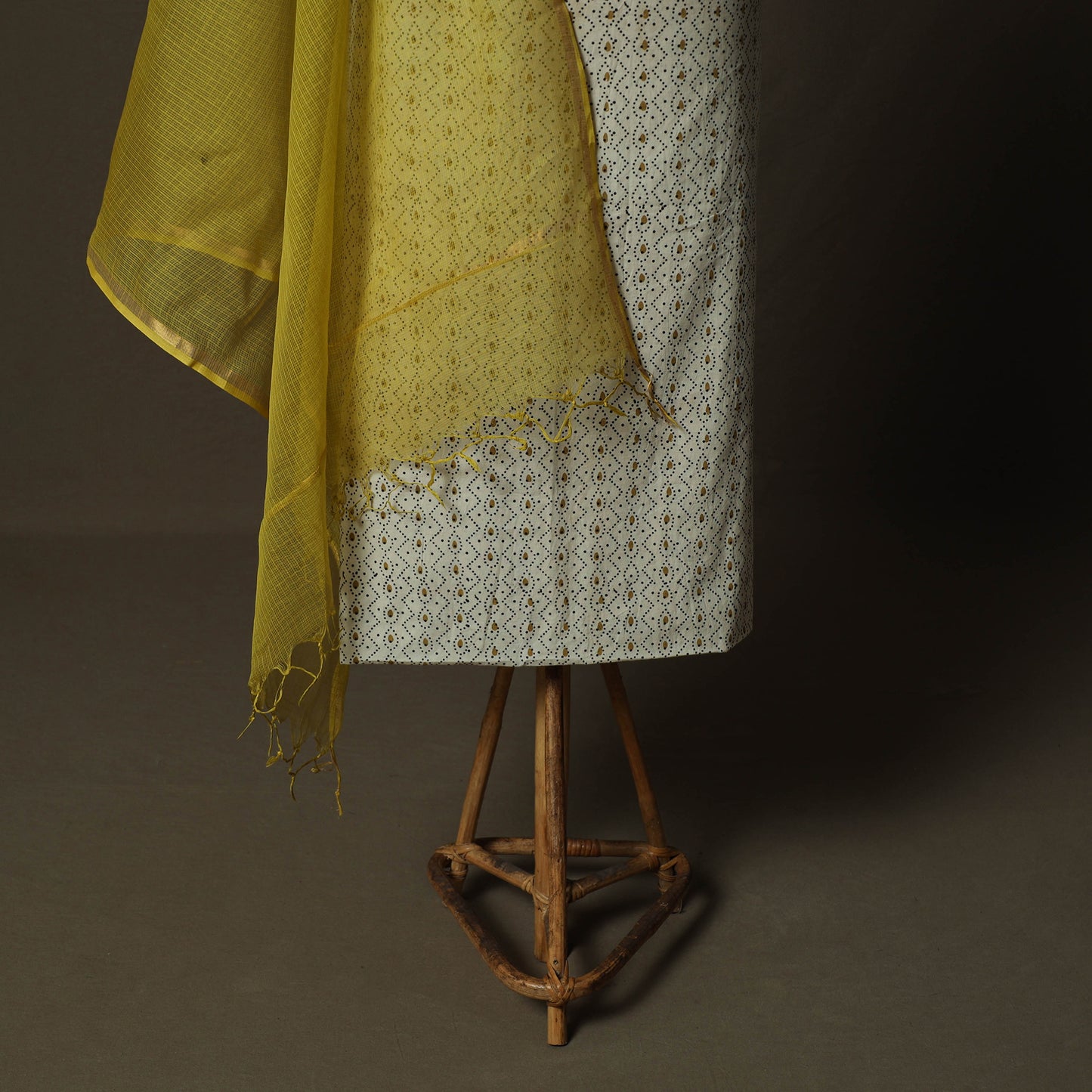 Ajrakh Hand Block Print Natural Dyed 2pc Cotton Unstitched Dress Material Kurta Set with Jewellery 12