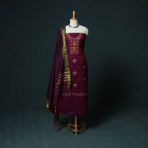 Ilkal Kasuti Embroidery Cotton 3pc Unstitched Dress Material Suit Set 34