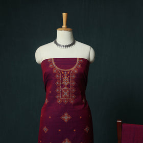 Purple - Ilkal Kasuti Embroidery Cotton 3pc Unstitched Dress Material Suit Set 34