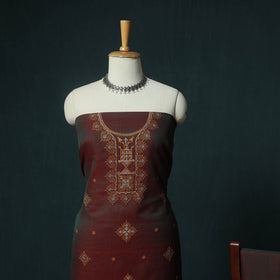Maroon - Ilkal Kasuti Embroidery Cotton 3pc Unstitched Dress Material Suit Set 35