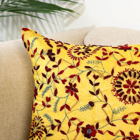 Yellow - hand embroidery cushion cover in chanderi silk 26