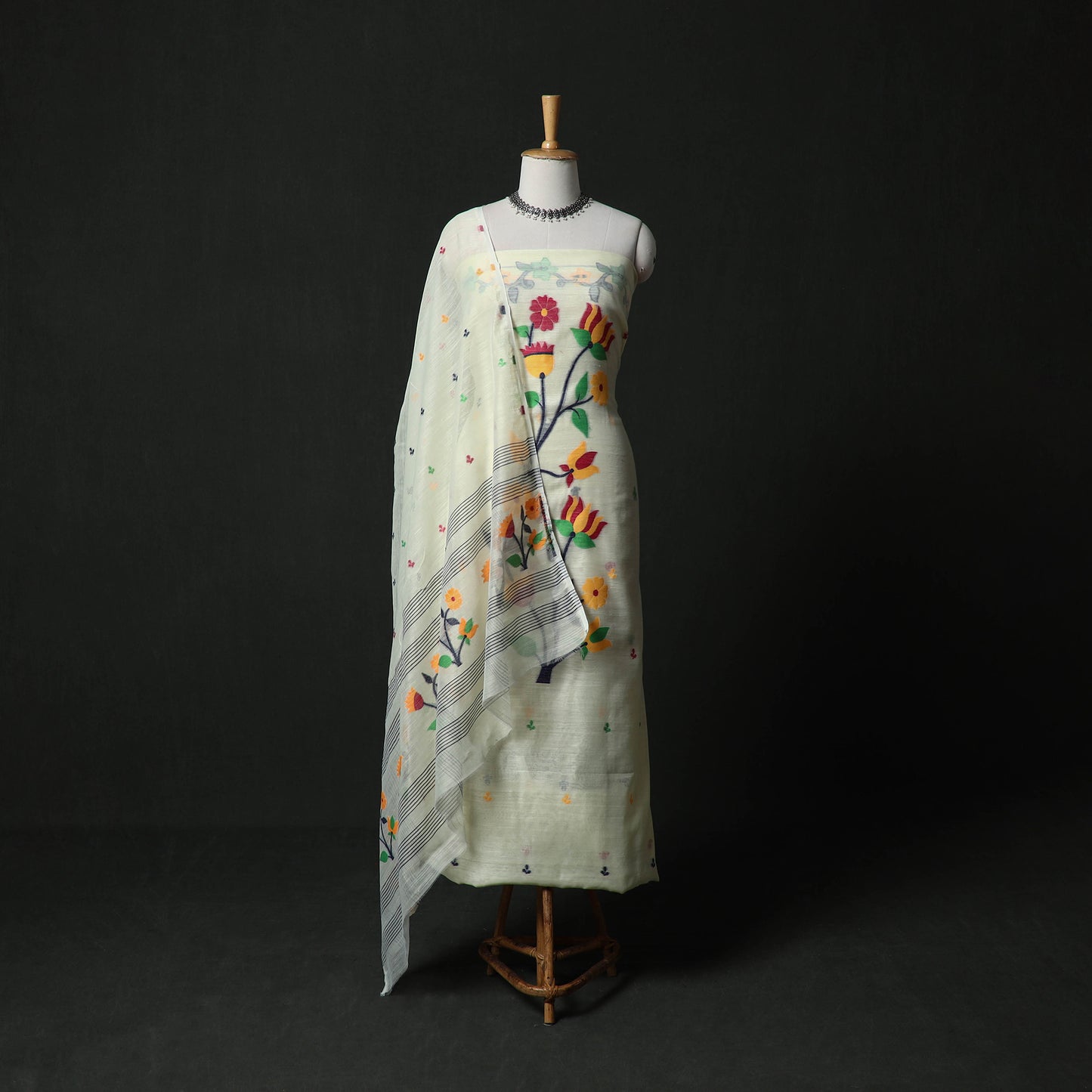 Jamdani Silk Cotton 2pc Unstitched Dress Material Kurta Set 10