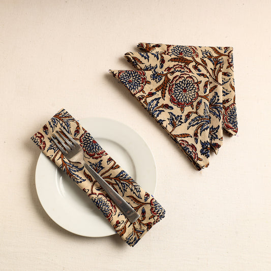 Set of 4 - Bagru Block Printed Cotton Table Napkins (18 x 18 in)