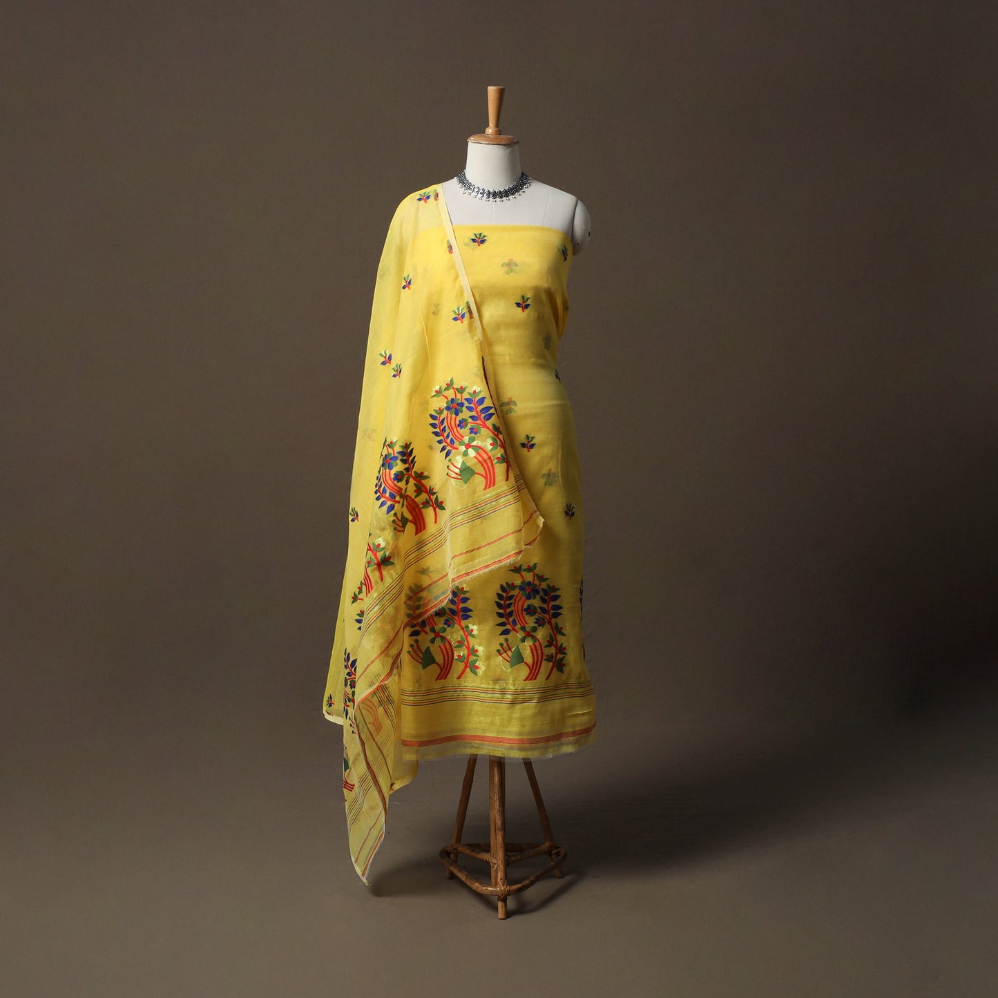 Phulia Jamdani Silk Cotton 2pc Unstitched Dress Material Kurta Set 21