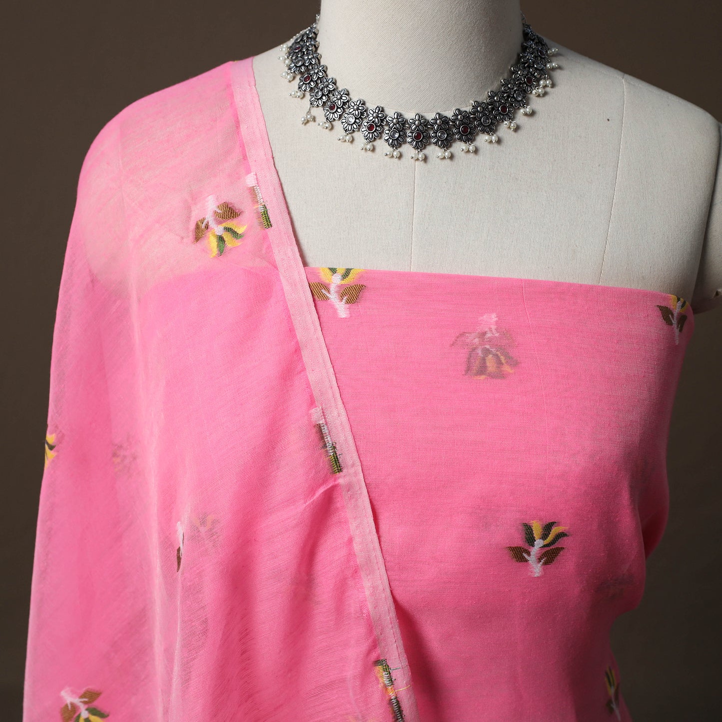 Phulia Jamdani Silk Cotton 2pc Unstitched Dress Material Kurta Set 22