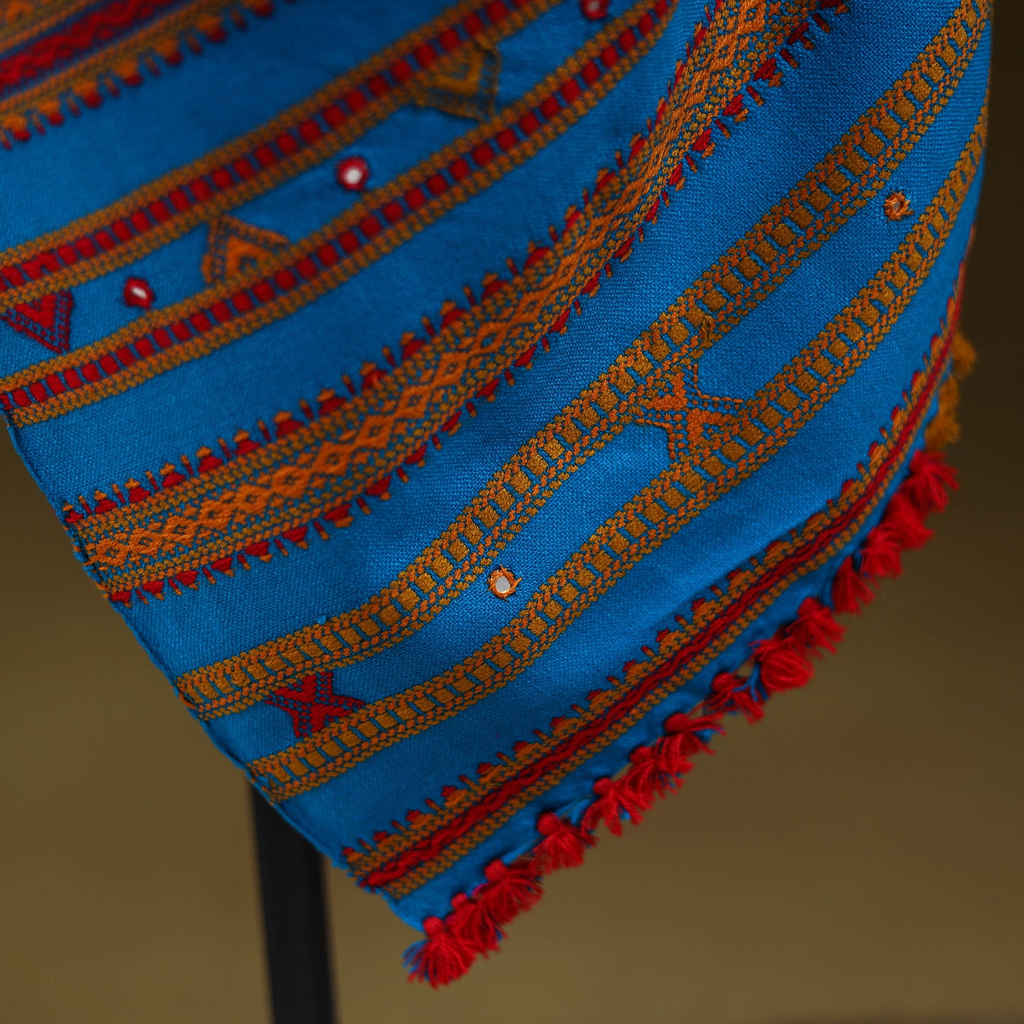 Kutch Bhujodi Handwoven Mirror Work Acrylic Wool Shawl 109