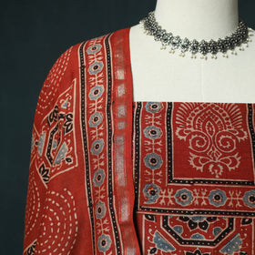 Red - Ajrakh Hand Block Print Chanderi Silk Natural Dyed 2pc Unstitched Dress Material Kurta Set 01