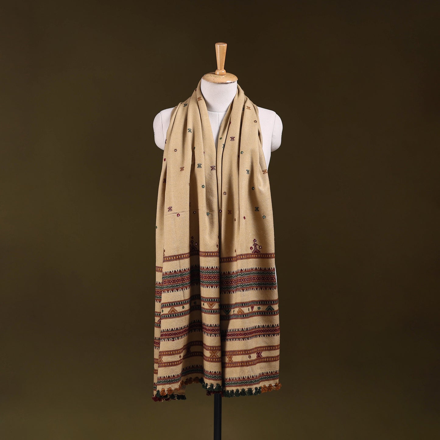 Kutch Bhujodi Handwoven Mirror Work Acrylic Wool Shawl 110