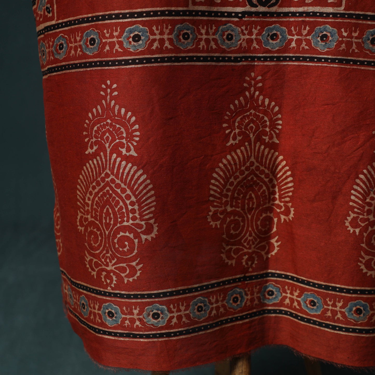 Red - Ajrakh Hand Block Print Chanderi Silk Natural Dyed 2pc Unstitched Dress Material Kurta Set 01