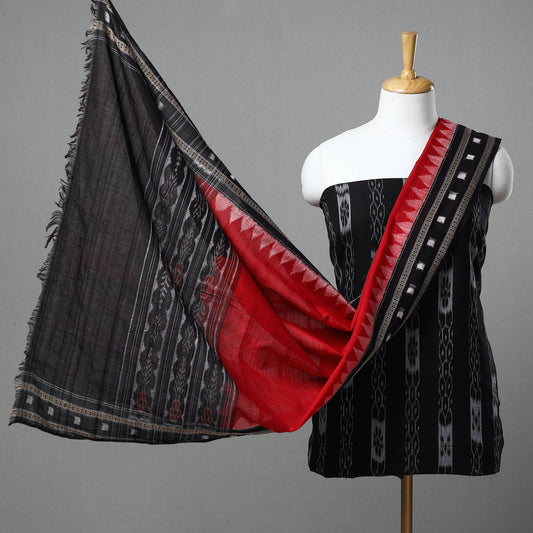 Black - 3pc Ikat Cotton Handloom Sambalpuri Dress Material 11