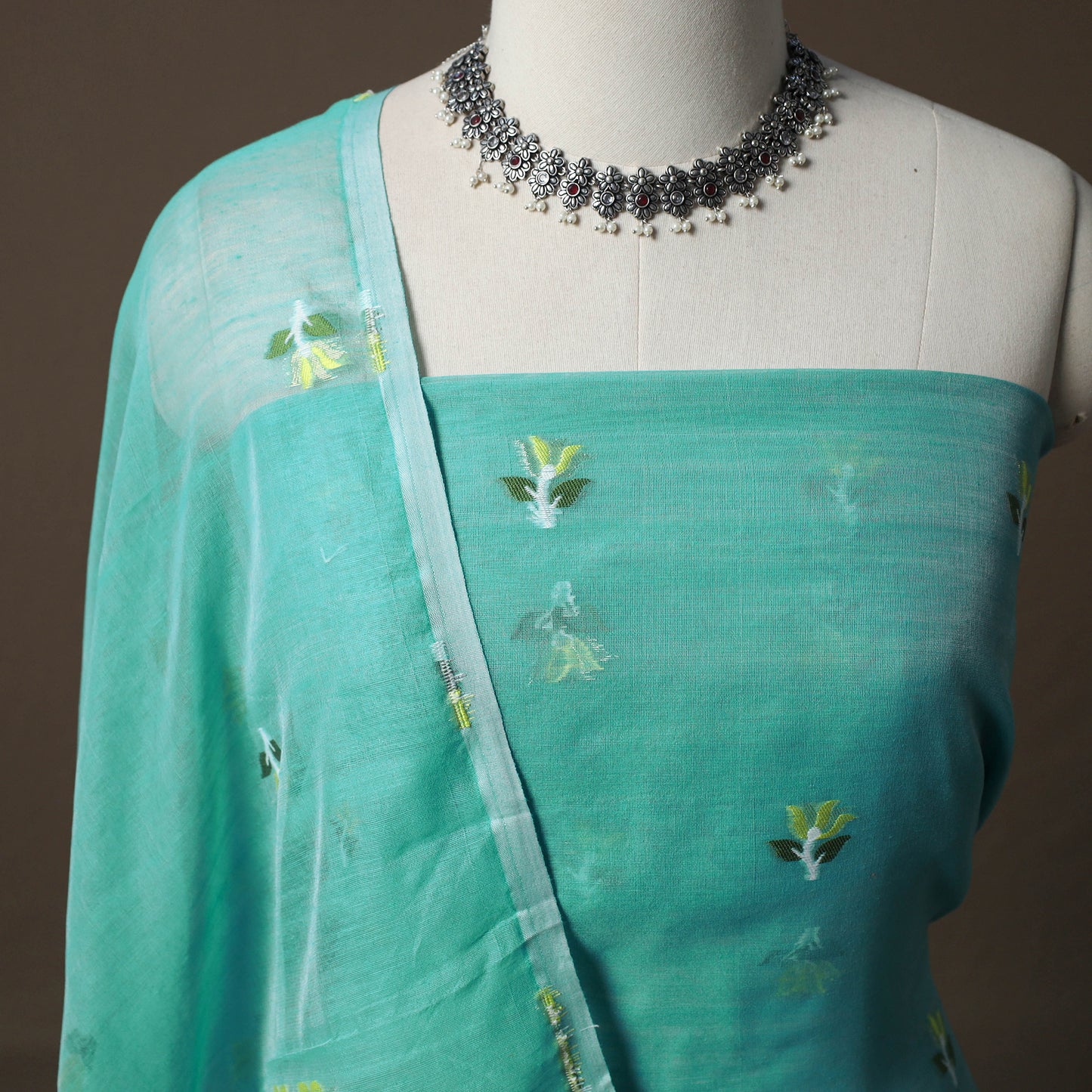 Phulia Jamdani Silk Cotton 2pc Unstitched Dress Material Kurta Set 24