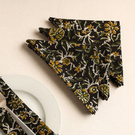  Set of 4 - Black Bagru Block Printed Cotton Table Napkins