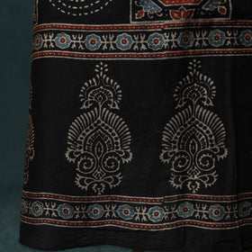 Black - Ajrakh Hand Block Print Chanderi Silk Natural Dyed 2pc Unstitched Dress Material Kurta Set 02