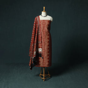Red - Ajrakh Hand Block Print Chanderi Silk Natural Dyed 2pc Unstitched Dress Material Kurta Set 04