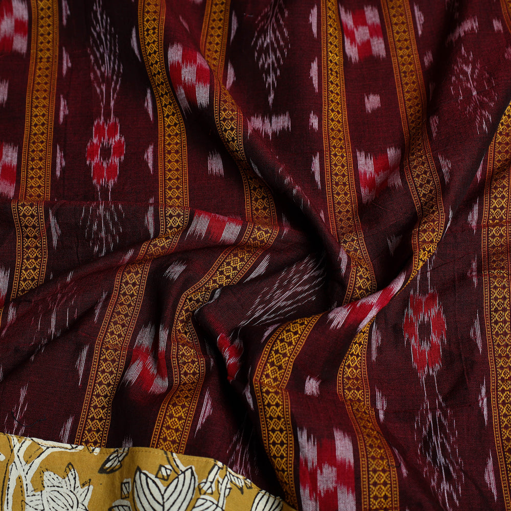 Maroon - Rangoli Cotton Sambalpuri Ikat Blouse Material 04