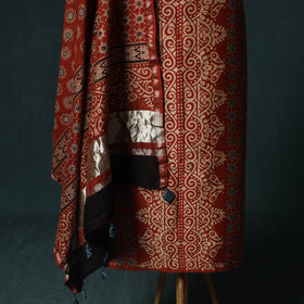 Red - Ajrakh Hand Block Print Chanderi Silk Natural Dyed 2pc Unstitched Dress Material Kurta Set 04