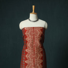 Red - Ajrakh Hand Block Print Chanderi Silk Natural Dyed 2pc Unstitched Dress Material Kurta Set 04