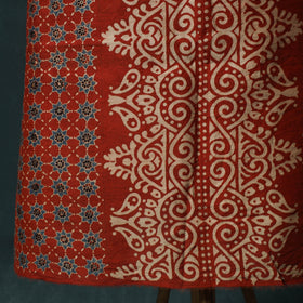 Red - Ajrakh Hand Block Print Chanderi Silk Natural Dyed 2pc Unstitched Dress Material Kurta Set 04
