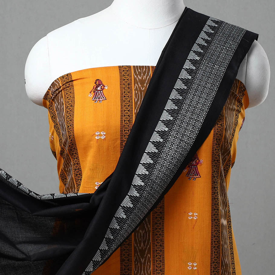 Orange - 3pc Ikat Cotton Handloom Sambalpuri Dress Material 17