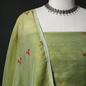 Green - Jamdani Silk Cotton 2pc Unstitched Dress Material Kurta Set 15