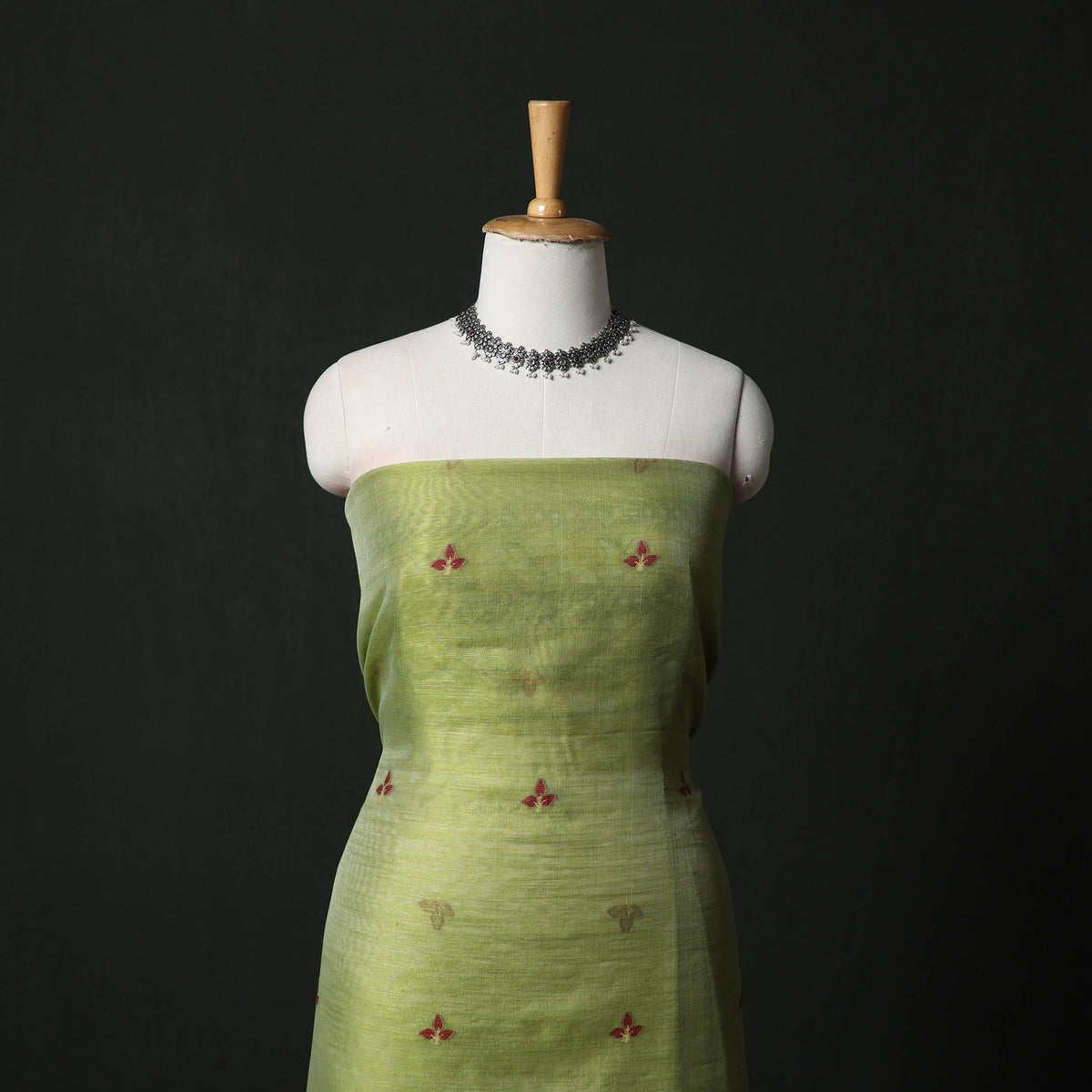 Green - Jamdani Silk Cotton 2pc Unstitched Dress Material Kurta Set 15
