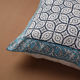 Blue Block Print Cotton Sanganeri Cushion Cover