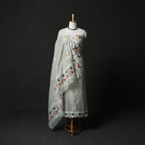 Jamdani Silk Cotton 2pc Unstitched Dress Material Kurta Set 16