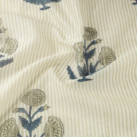 Beige Handloom Chanderi Silk Block Print Sanganeri Fabric