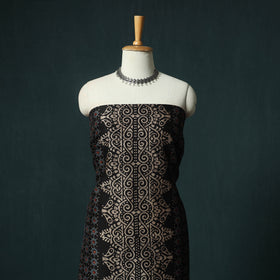 Black - Ajrakh Hand Block Print Chanderi Silk Natural Dyed 2pc Unstitched Dress Material Kurta Set 06