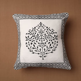 Buy White Block Print Cotton Sanganeri Cushion Cover