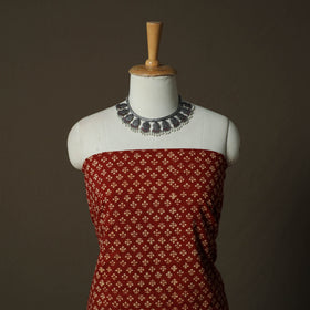 Maroon - Ajrakh Hand Block Print Natural Dyed 2pc Cotton Unstitched Dress Material Kurta Set with Jewellery 09