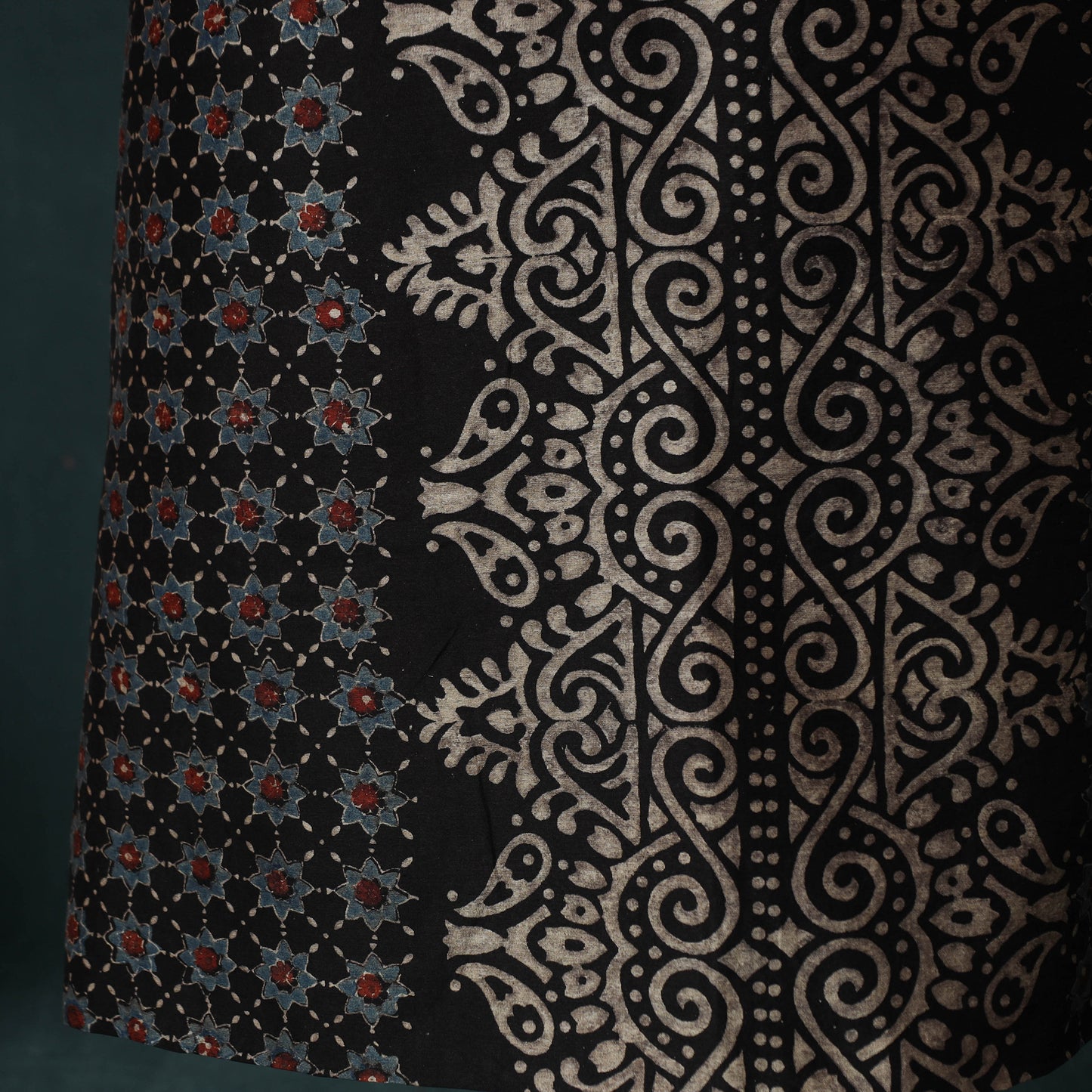 Black - Ajrakh Hand Block Print Chanderi Silk Natural Dyed 2pc Unstitched Dress Material Kurta Set 06
